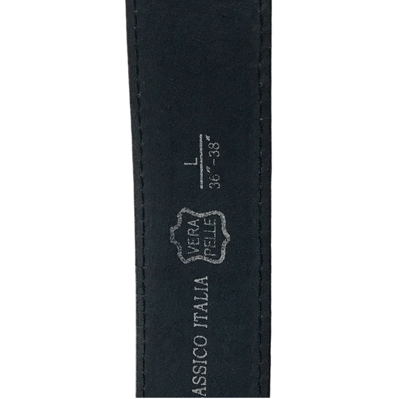 Black Leather Belt w/Western Flare Buckle, Sz. L. Perfect condition. Like new. - Picture 10 of 11